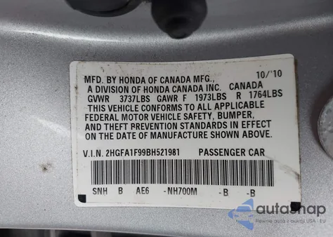 2011 Honda Civic Ex-L from USA, damaged, VIN 2HGFA1F99BH521981